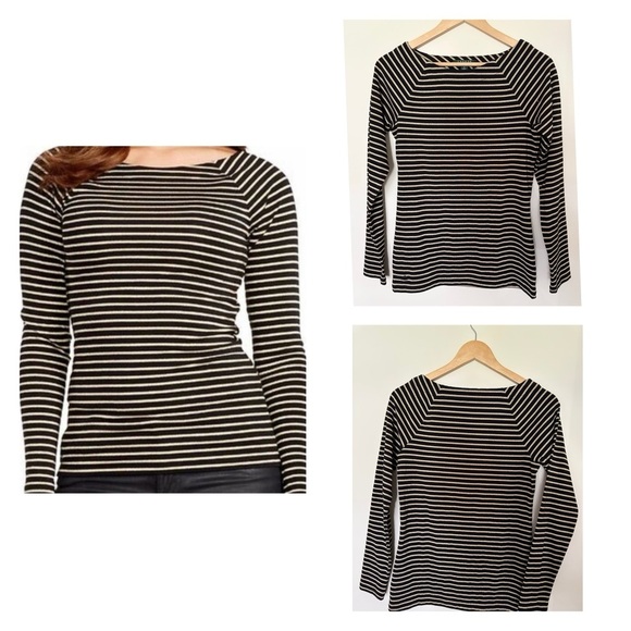 Ralph Lauren Women's Top Sz XL Striped Metallic Black Gold long sleeve Boat Neck - Picture 2 of 8